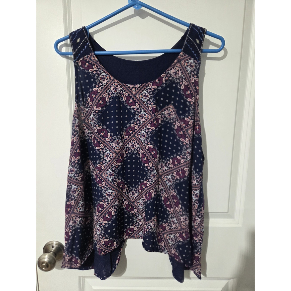 Red Camel Women's Sleeveless Top Multicolor Paisley Floral Embroidered Large